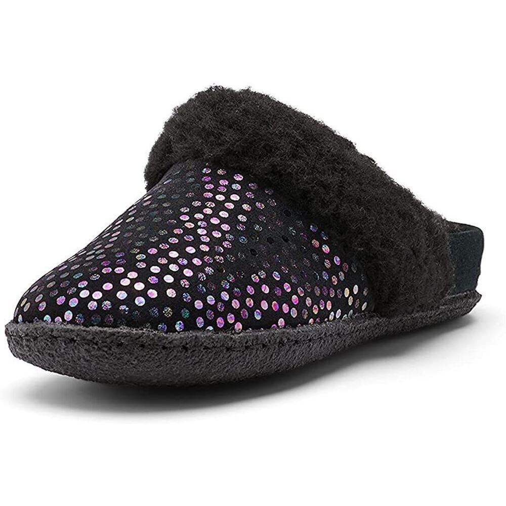 NEW Sorel Nariska Slide II Black Sparkle Slippers Fleece Lined Kids Girls Size 4